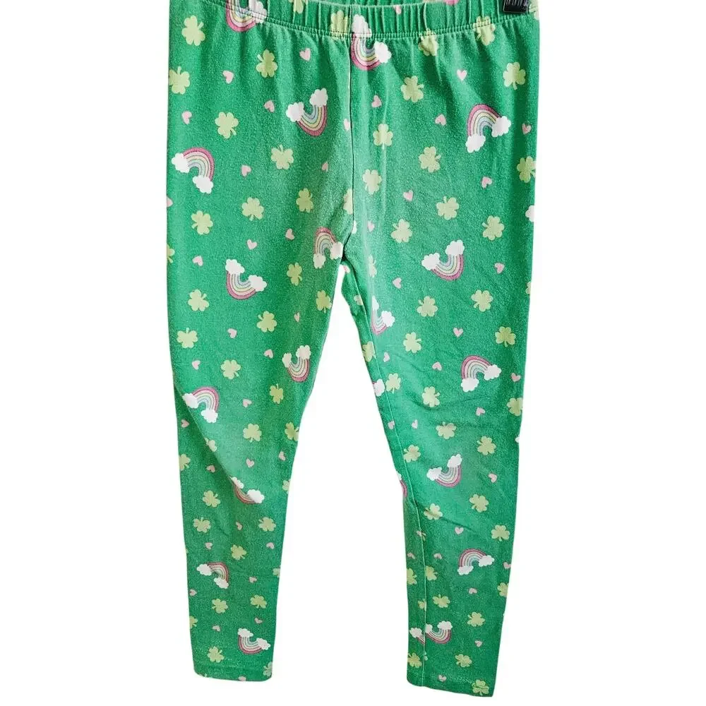 Children's Place Girls Size M Leggings Green Shamrock Rainbow St. Patricks Day